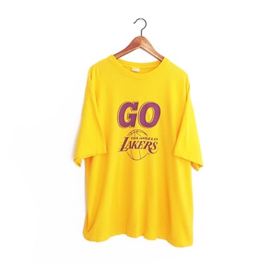 Los Angeles Lakers t shirt / Go Lakers shirt / 1990s baggy yellow Go Lakers basketball t shirt XL 