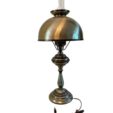 Vintage 1960s Brushed Brass Round Table Hurricane Lamp EK221-272