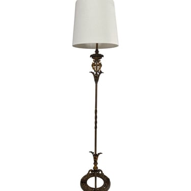 Hollywood Regency Cast Iron Torchiere Floor Lamp by Rembrandt 