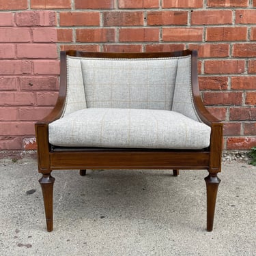 Vintage Lounge Chair Armchair Wood Seating Slipper Barrel Back French Accent Chic Antique Hollywood Regency Traditional 