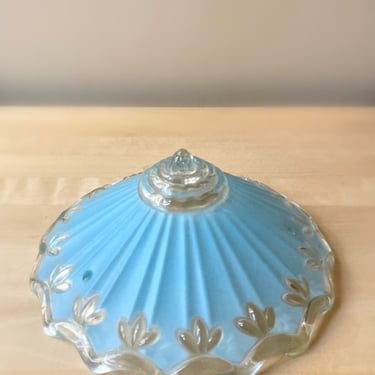 vintage baby blue ceiling light - glass lamp fixture for 3 hole chain mount 