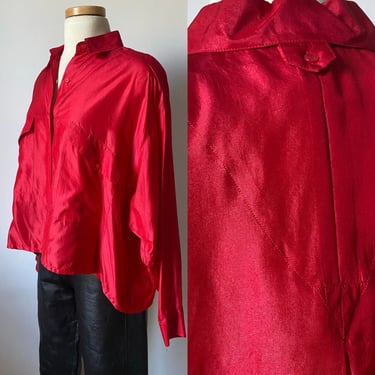 Red Cropped Silk Top 