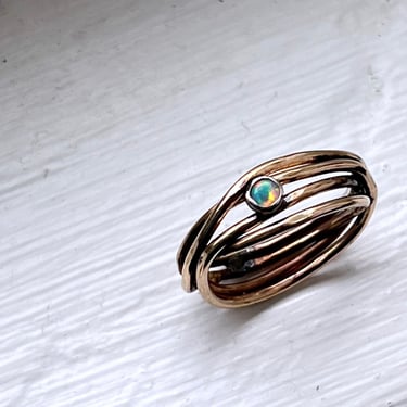 14k Goldfilled Nest Ring with Genuine Australian Opal in sterling silver bezel handmade one of a kind band 