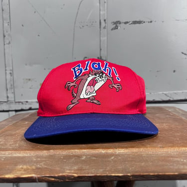 vintage looney tunes taz Blah!  spelloutlogo hat mid crown navy red  embroidery 