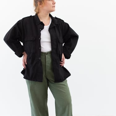Vintage Black Cargo Pocket Jacket | Unisex BDU Cotton Ripstop Safari Button up Shirt | L | 