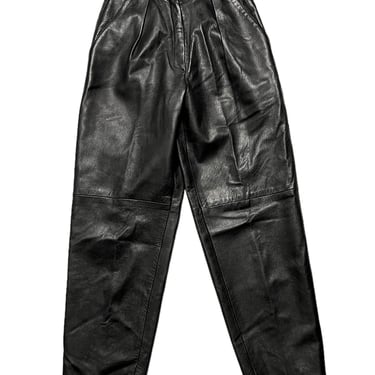 Vintage 1980s Women's MELANZONA High Waisted Black Leather Pants ~ 24 Waist ~ 