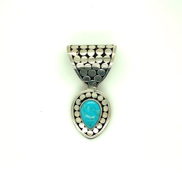 Vintage Artisan Turquoise Sterling Silver Pendant Necklace Bright Blue Stone 