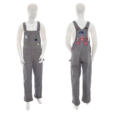 Vintage Striped Railroad Overalls with Patches Size M