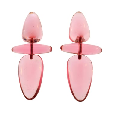 Monies Vintage Modernist Translucent Pink Lucite Dangling Statement Earrings