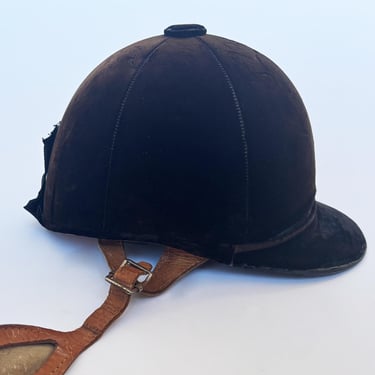 1960s Vintage Brown Velvet Equestrian Riding Helmet 