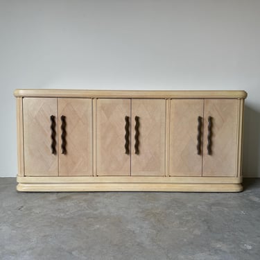 Vintage Postmodern - Style Cerused Wood Sideboard Buffet With Sculpted Handles 