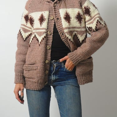 1970's Hand Knit Wool Cowichan Cardigan