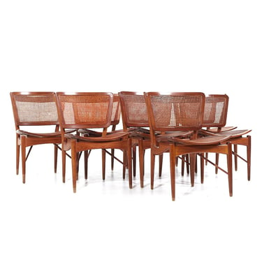 Finn Juhl for Baker Model NV 51/403 Teak and Cane Dining Chairs - Set of 8 - mcm 