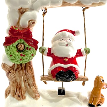 VINTAGE: Ron Gordon Designs Musical Swinging Here Comes Santa Clause with Deer - Made in Japan - SKU 32-D-00034902 