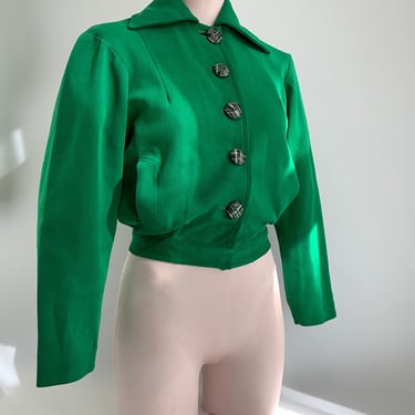 1940's 50's Stetson Cropped Riding Jacket - by STETSON GLOVE COMPANY - Made with Glove Fabric - Women's Size Small - 26 Inch Waist 