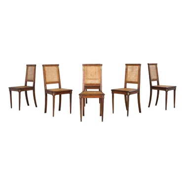 Antique French Louis XVI Style Walnut Dining Chairs W/ Cane - Set of 6 