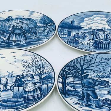 Set 4 ROYAL DELFT blue white pottery 4 seasons plates wall hanging Holland- Chip free 