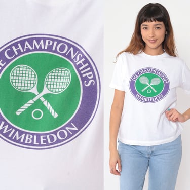 90s Wimbledon Tennis T Shirt The Championships Sports Top Retro Tee Vintage 1990s White Graphic Tee Athletic Streetwear Extra Small xs 
