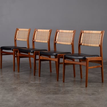 4 Mid-Century Dux Dining Chairs Teak and Cane 