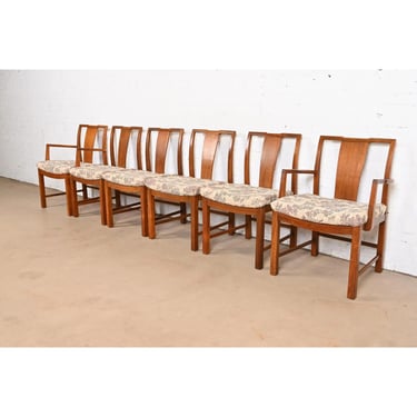 Michael Taylor for Baker Furniture Mid-Century Modern Sculpted Walnut Dining Chairs, Set of Six