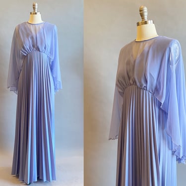 1970s Purple Maxi Dress / Lavender Chiffon Gown / Studio 54 Dress / Lavender Bridesmaid Dress / Size XL / Extra Large 