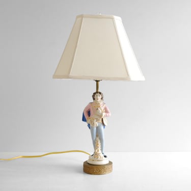 Vintage Porcelain Figural Lamp of a Man Holding a Mandolin 