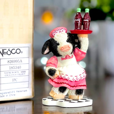 VINTAGE: 1990s - Enesco Mary's Moo Moos Figurine in Box - Coca Cola 