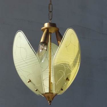 Art Deco Chandelier /Rare Art Deco Chandelier / Art Deco Pendant Light /Vintage Brass Chandelier / Italian Art Deco / Italy / 1950's 