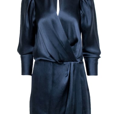 Frame - Navy Silk Faux Wrap Dress Sz S