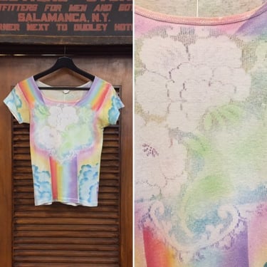 Vintage 1970’s Hippie Rainbow Psychedelic Art Tee Shirt, 70’s Artwork Tee, 70’s Airbrush Tee, Ribbed Tee, Vintage Clothing 