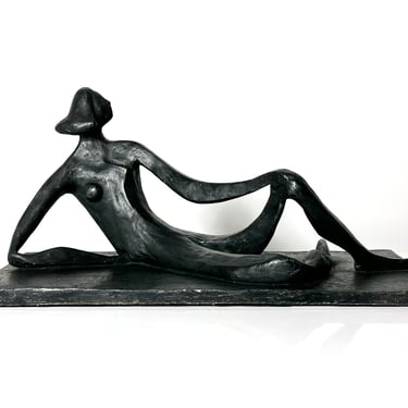 Vintage Mid Century Modern Austion Production Reclining Nude Black Sculpture 1970s 