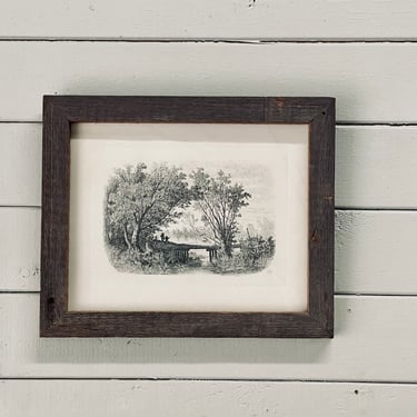 Willows by Carl C Brenner Signed Etching in Black on Laid Paper 1800s Kentucky American Artist Framed in Barnwood Antique Etching Rustic Art 