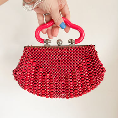Vintage 1960s Red Beaded Handbag 