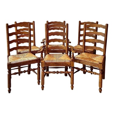 English Style Rush Seat Ladder Back Dining Chairs - Set of 6 