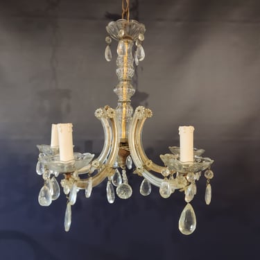 Vintage 5 Arm Glass Chandelier 18.25 x 17