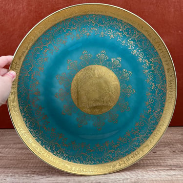 Karlsbader Decorative Plate Featuring Magical Forest Fairies Hand Painted Blue with Gold Trim Dining Collection 