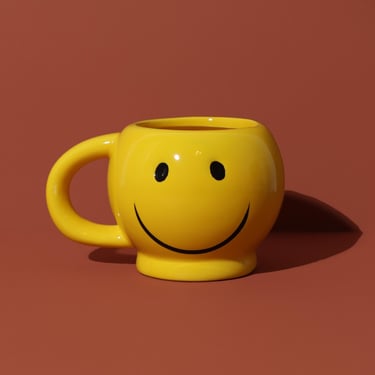 Yellow Ceramic Smiley Face Mug, Retro Mug 