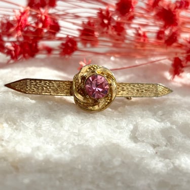 Gold Toned Textured Purple Rhinestone Classic Brooch Pin 
