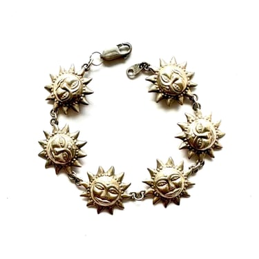 Vintage 925 Sterling Silver Celestial Sun Link Bracelet 90s Y2K Boho Silver Jewelry 