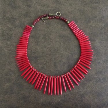 Red tribal bib necklace 