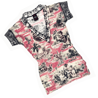 Jean Paul Gaultier 90s pink printed mesh top