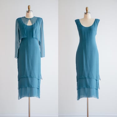 silk maxi dress 80s vintage Holly Harp designer teal blue dress 