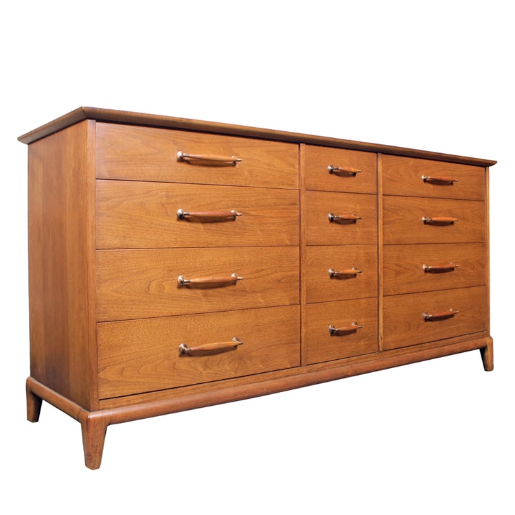 12-Drawer Mid Century Modern Walnut Dresser by Henredon