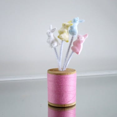 Set of 4 Miniature Pastel Rabbits, Gift Tie Ons, Spring Wreath or Basket Supplies 