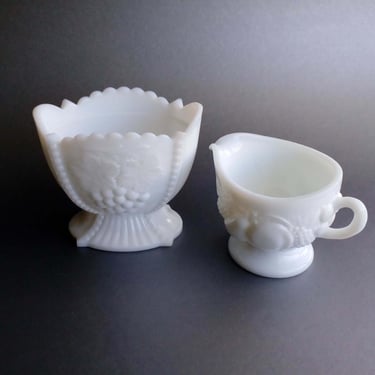 Milk glass SET sugar bowl and creamer Westmoreland glass Vintage pedestal dishes Wedding centerpiece 
