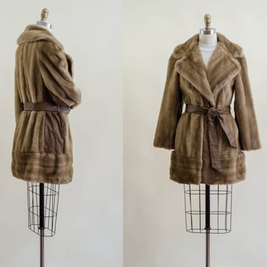 brown faux fur coat | 70s vintage Tissavel light brown vegan mink fur glam belted robe coat 
