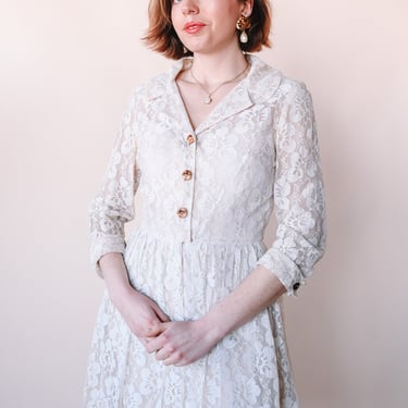 1960s Button Up Lace Wedding Dress, sz. S
