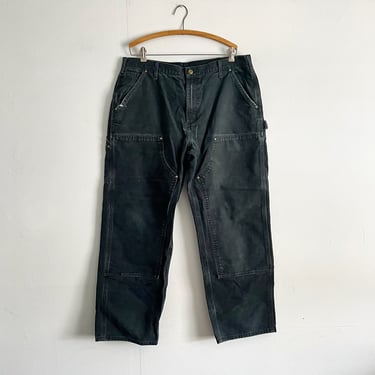 Vintage Y2K Carhartt Faded Black Double Knee Work Pants Baggy Size 36 Waist 