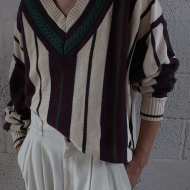 Incredible Vintage Hand Framed Bold Striped Collegiate Knit