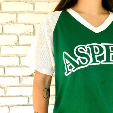 Aspen Shirt // vintage USA cotton t-shirt t top blouse 70s hippy tee 80s jersey 1980s dodger colorado // O/S 
